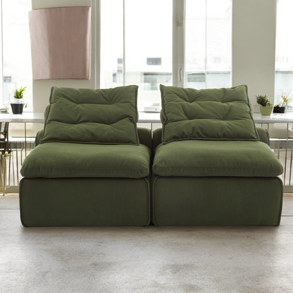 Modular 2-Seater Sofa Bed - Soft Corduroy Convertible Sleeper with No Armrests, DIY-Friendly Design, Includes Neck & Lumbar Pillows, Space-Saving for Apartments, Reading Nooks, Dorms (Green), Dorm Room Bed | Corduroy Upholstery | Comfortable Seating