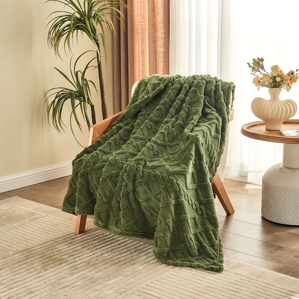 Ultra-Soft Diamond Jacquard Brushed Fleece - Cozy, Thick Plush With 3D Design | Versatile For Bed, Couch, Travel | Machine Washable | All-Season Comfort, Air Conditioning, Flannel, Multifunctional