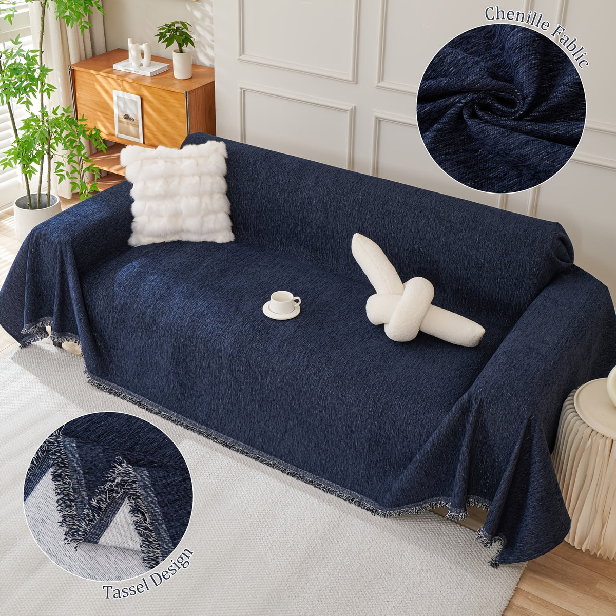 91 inch Widened Sofa Cover Chenille Couch Blanket Cover Protect from Scratch Machine Washable Furniture Protector