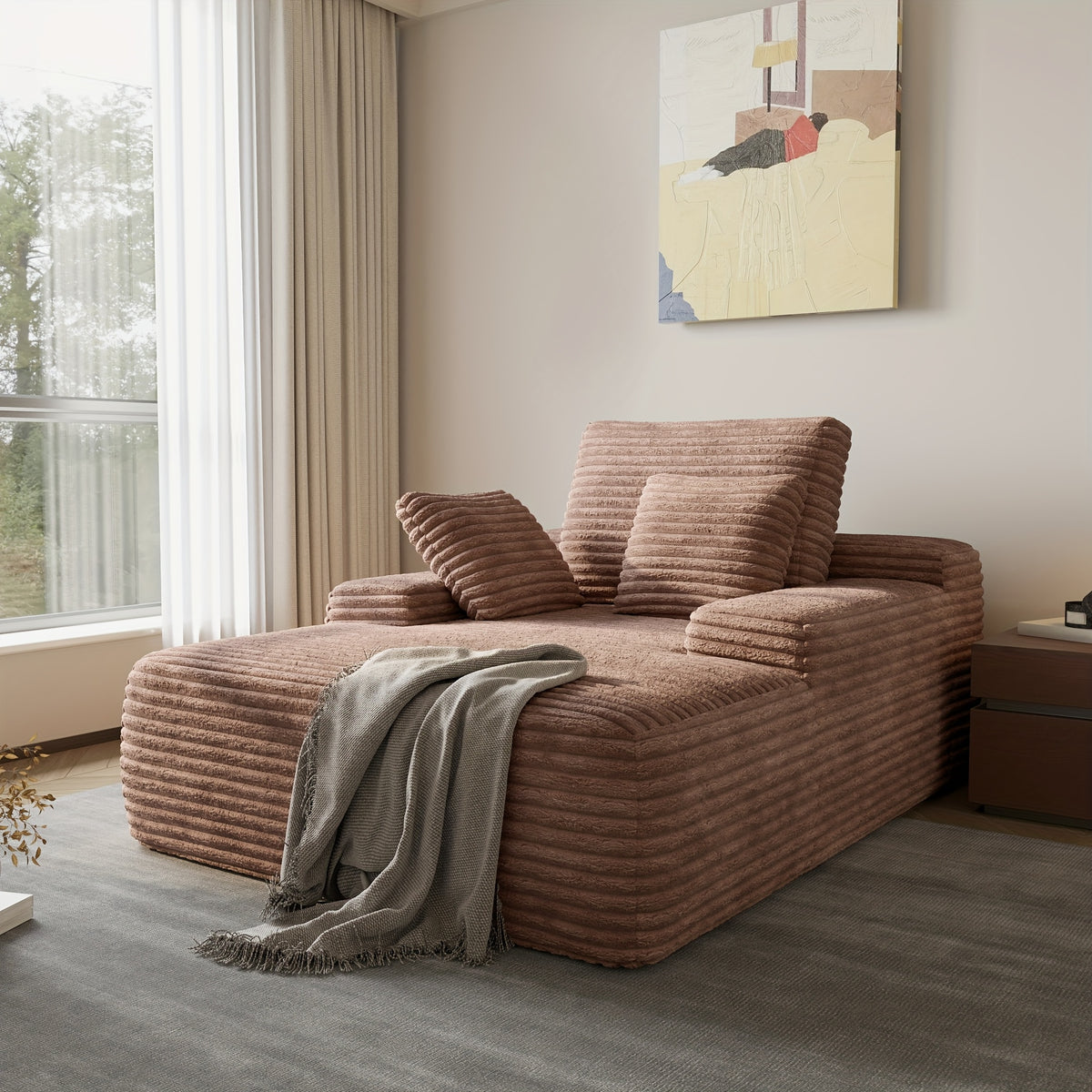 Oversized Accent Chair With Ottoman, Modern Corduroy Single Sofa Chair Modular Sectional Sleeper Cloud Couch With Chaise Lounge For Living Room Office Apartment, Suitable For Christmas\u002FHalloween