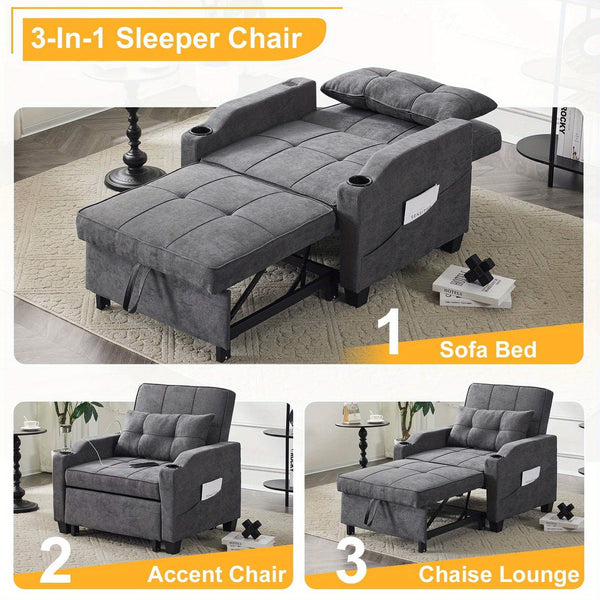 LEADZM 3-in-1 Modern Sleeper Sofa | Single | Sofa Bed Convertible | Living Room | Modern