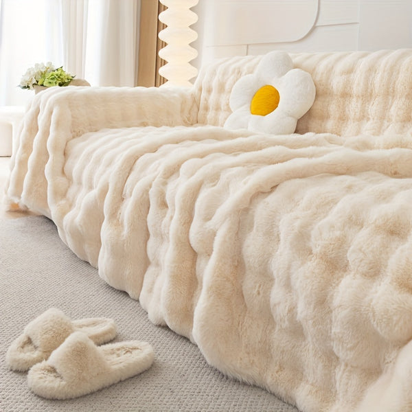 1pc Imitation Rabbit Fur Sofa Cover, Thickened Winter Plush Sofa Towel, Sofa Blanket, Anti Dirt And Pet Scratch Sofa Slide Cover, Furniture Protection Cover, Bedroom, Office, Living Room, Home Decoration Local Warehouse