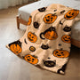 1pc Halloween Cat & Pumpkin Fleece Blanket - All-Season Cozy 250-300 GSM Flannel Throw with Cats, Jack-O'-Lanterns & Bats - Soft Warm Bed, Couch, Camping, Office Blanket - Machine Washable Gift for Pet Lovers, Spooky Home Decor (Orange & ) - Perfect