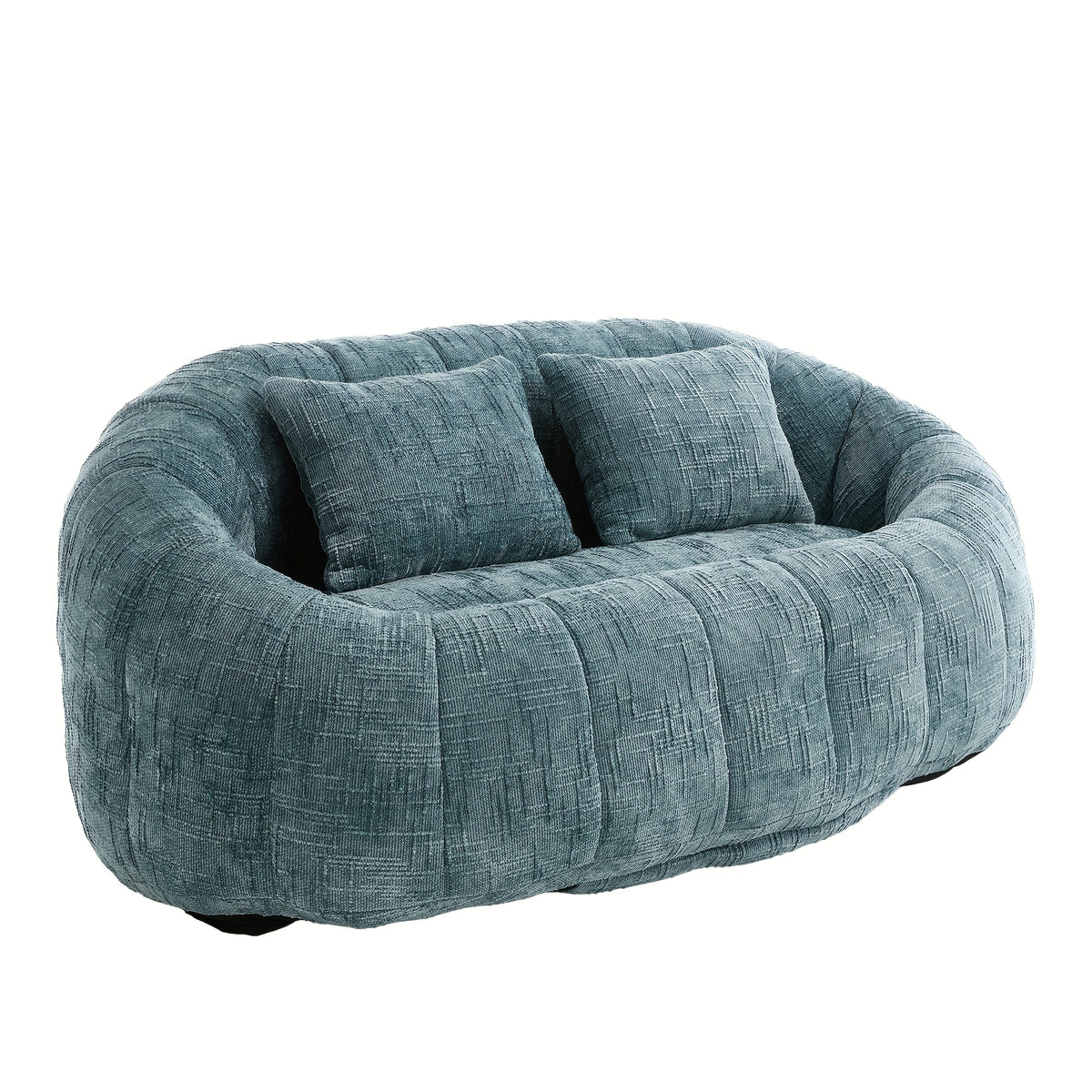 Oval Padded 2 Seats Beanbag Chairs, Upholstered Bean Bag Couch With 2 Pillows & Wrap-Around Backrest, Gaming Loveseat Sofa, Chenille Fabric Lazy Floor Beanbag-Chair