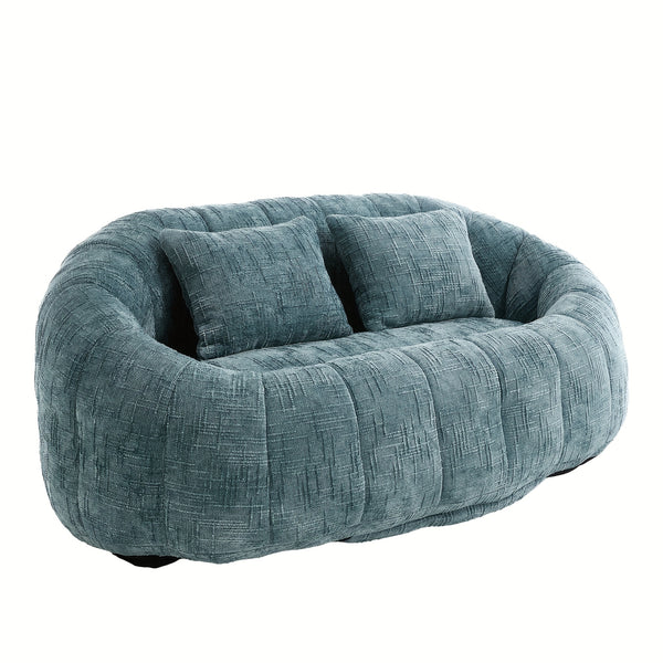 Oval Padded 2 Seats Beanbag Chairs, Upholstered Bean Bag Couch With 2 Pillows & Wrap-Around Backrest, Gaming Loveseat Sofa, Chenille Fabric Lazy Floor Beanbag-Chair