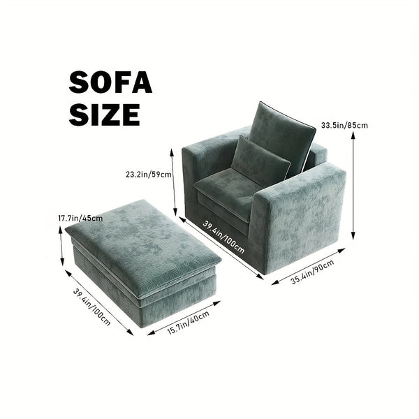Modern Style Armchair, Chenille Cushion Sofa - Lazy Sofa, Single Sofa - Suitable For Living Room, Bedroom, Office Furniture, Living Room Chair With Footrest, Single Person Leisure Chair