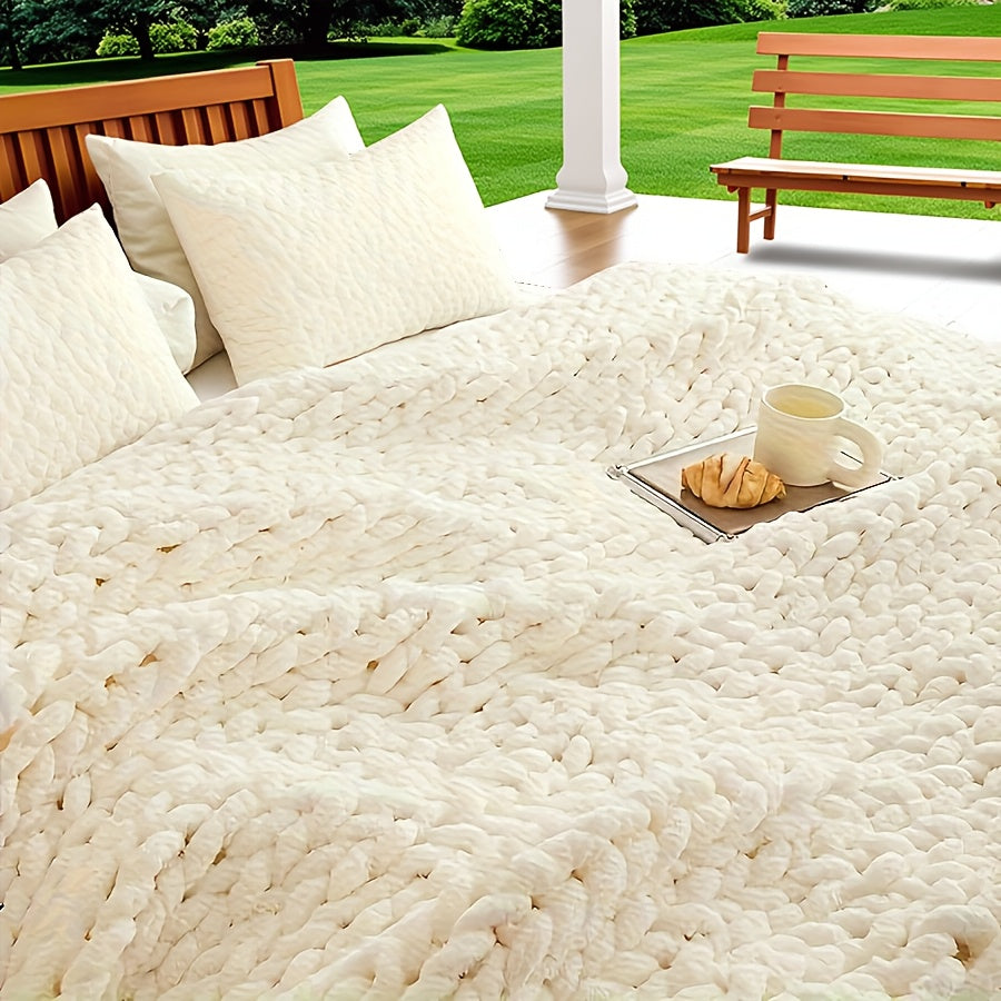 Extra Large 50x60 Inches Thick Knitted Blanket - Heavy Duty All-Season Soft Indoor\u002FOutdoor Throw for Camping, Home, Sofa, Bed - Machine Washable Cozy Blanket for Christmas, Mother's Day, Thanksgiving Gifts - Non-Electric Warmth, Camping Warmth, Decor