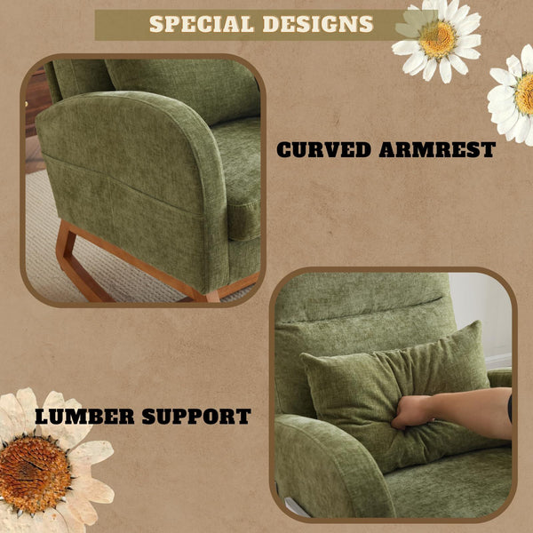 Comfortable High Back Armchair, Modern Single Sofa Rocking Chair With Solid Wooden Frame, Suitable For Living Room, Bedroom, Studio Interior