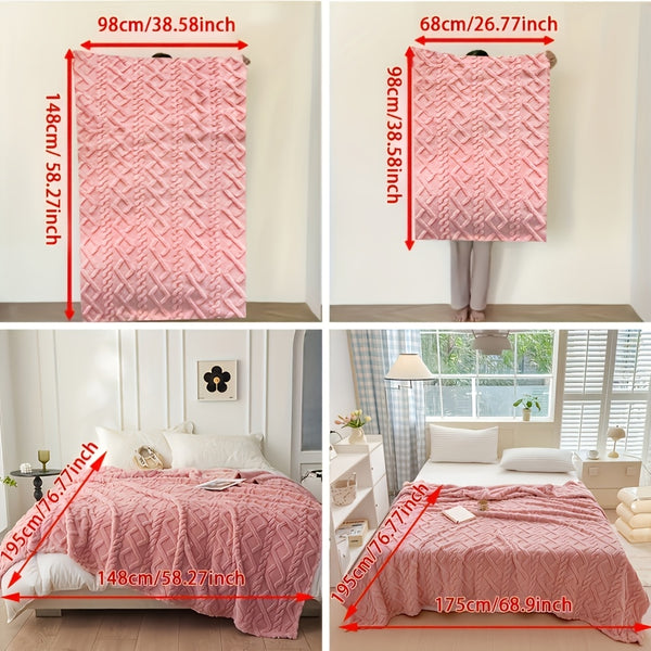 1pc Lamb Fleece Blanket - Plush Thick Warm All-Season Soft Green Flannel Throw with 3D Fashionable Design, Multifunctional for Bed, Couch & Travel, Luxury French Style Cozy Bedding in Muted Green Tones (Beige, Blue, Pink, Grey, White, Black) - Durable & E