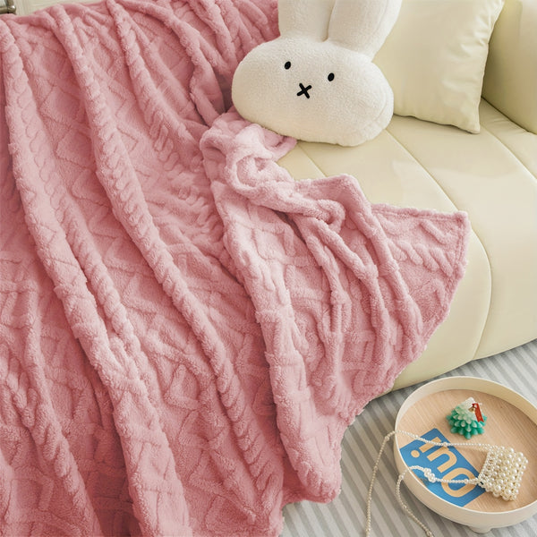Ultra-Soft Diamond Jacquard Brushed Fleece - Cozy, Thick Plush With 3D Design | Versatile For Bed, Couch, Travel | Machine Washable | All-Season Comfort, Air Conditioning, Flannel, Multifunctional