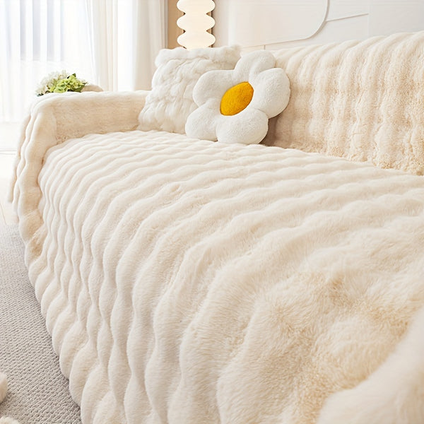 1pc Imitation Rabbit Fur Sofa Cover, Thickened Winter Plush Sofa Towel, Sofa Blanket, Anti Dirt And Pet Scratch Sofa Slide Cover, Furniture Protection Cover, Bedroom, Office, Living Room, Home Decoration Local Warehouse