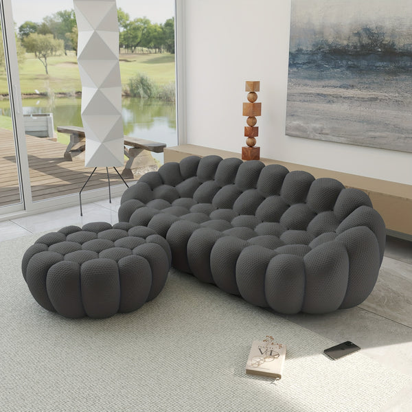 Modern Oversized Bean Bag Sofa with Ottoman - 3D Knitted Fabric, Orange, Football-Shaped Design, No Assembly Required, 700 lbs Load Capacity, Perfect for Contemporary Living Rooms, Sofa for Living Room