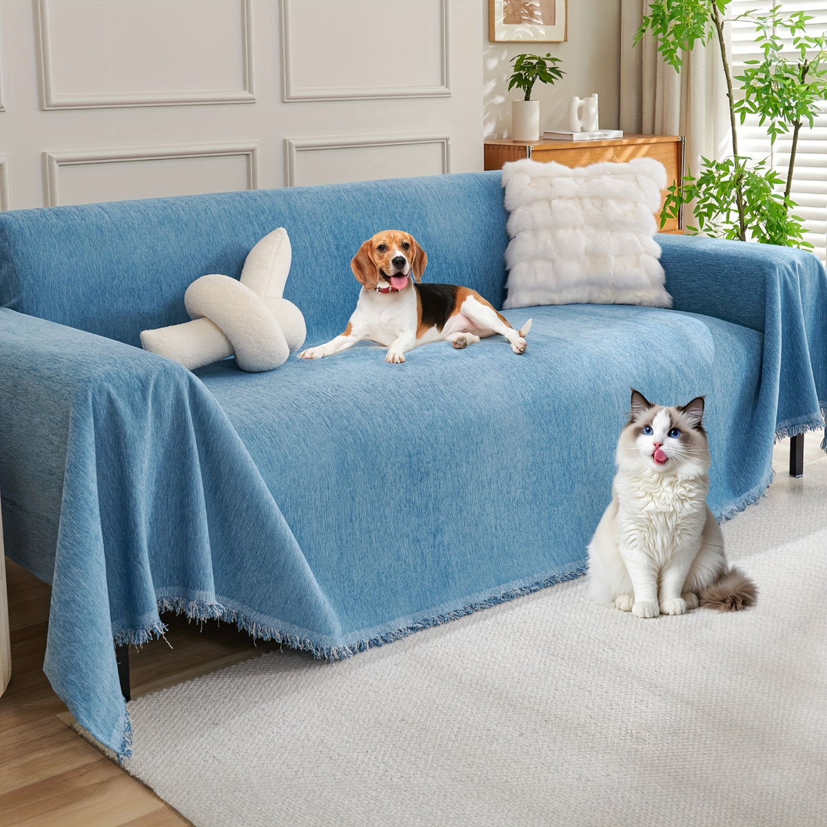 91 inch Widened Sofa Cover Chenille Couch Blanket Cover Protect from Scratch Machine Washable Furniture Protector