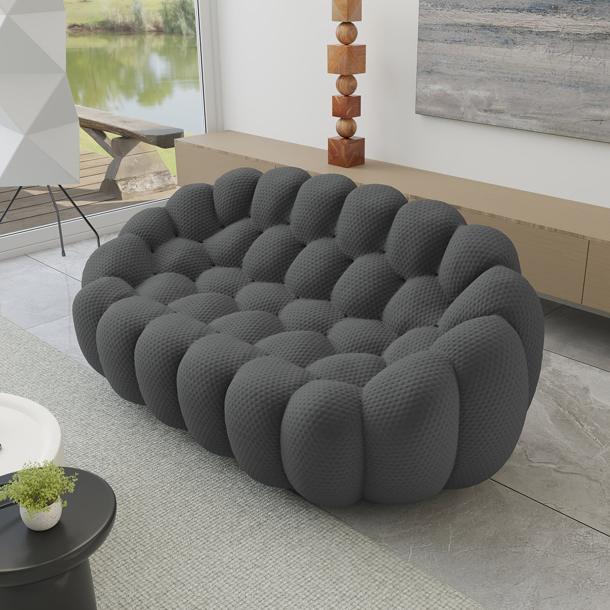 Modern Oversized Bean Bag Sofa with Ottoman - 3D Knitted Fabric, Orange, Football-Shaped Design, No Assembly Required, 700 lbs Load Capacity, Perfect for Contemporary Living Rooms, Sofa for Living Room