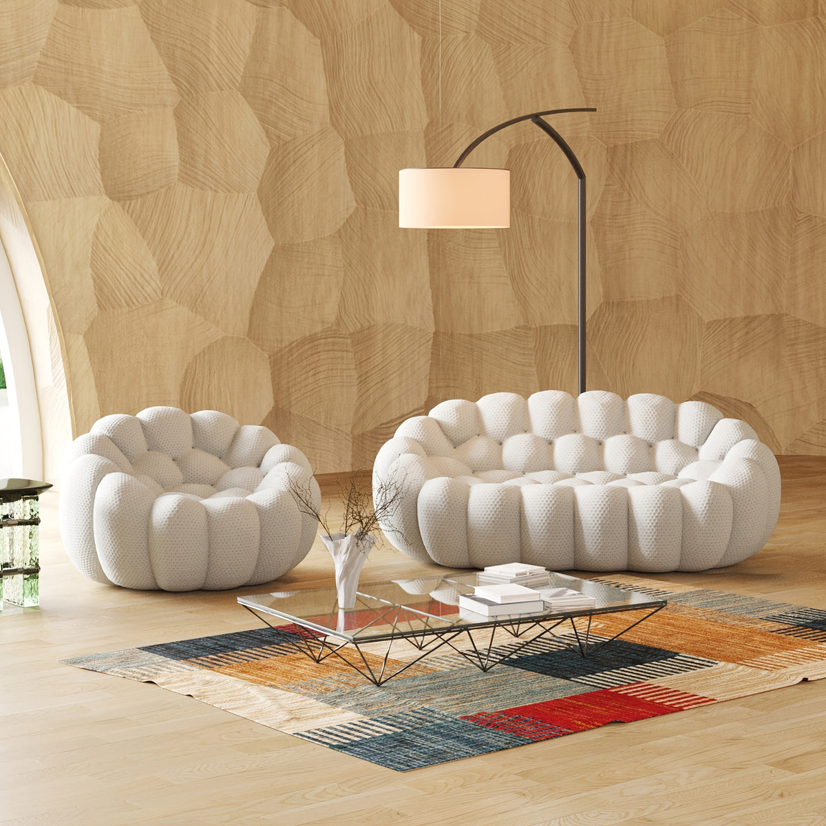 Modern Oversized Bean Bag Sofa with Ottoman - 3D Knitted Fabric, Orange, Football-Shaped Design, No Assembly Required, 700 lbs Load Capacity, Perfect for Contemporary Living Rooms, Sofa for Living Room