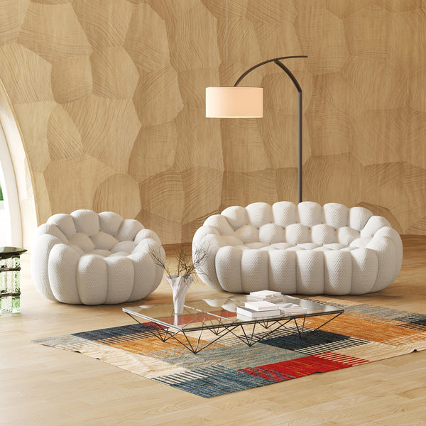 Modern Oversized Bean Bag Sofa with Ottoman - 3D Knitted Fabric, Orange, Football-Shaped Design, No Assembly Required, 700 lbs Load Capacity, Perfect for Contemporary Living Rooms, Sofa for Living Room