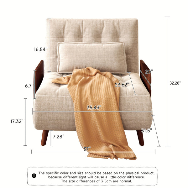 1 Modern And Linen Convertible Sofa Bed With 5 Adjustable Backs, Adjustable Height Pillows - Living Room Recliner, Single Or Double Use, Living Room Furniture Sofa | Neutral Home Decor | Wood Frame Sofa