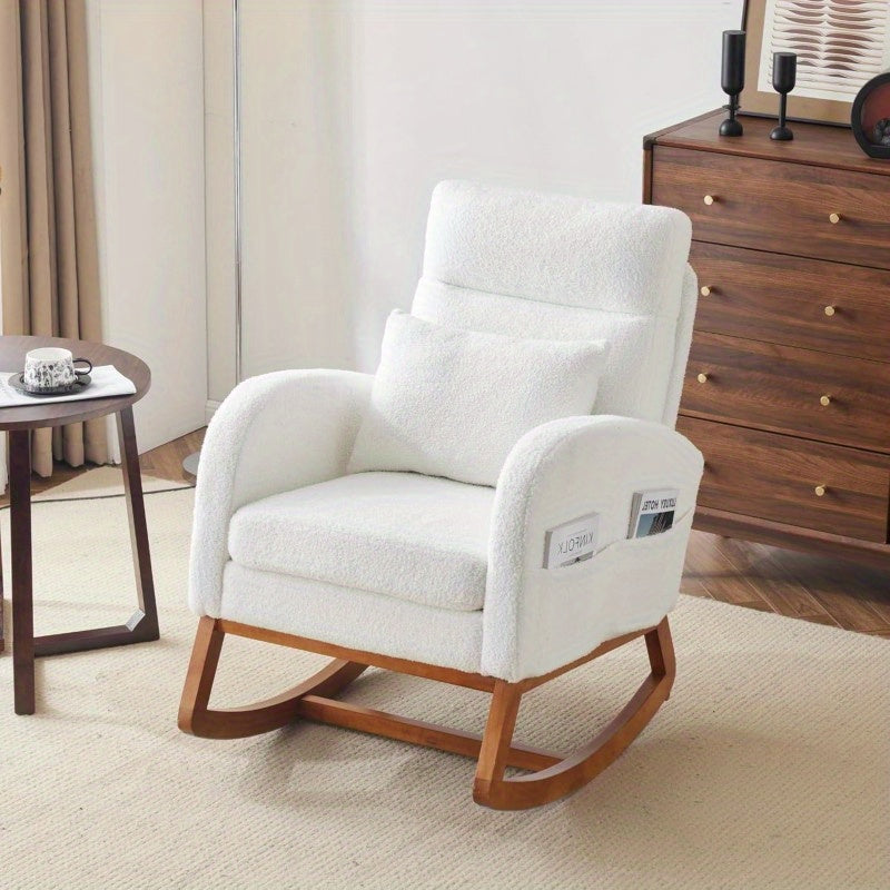 Comfortable High Back Armchair, Modern Single Sofa Rocking Chair With Solid Wooden Frame, Suitable For Living Room, Bedroom, Studio Interior