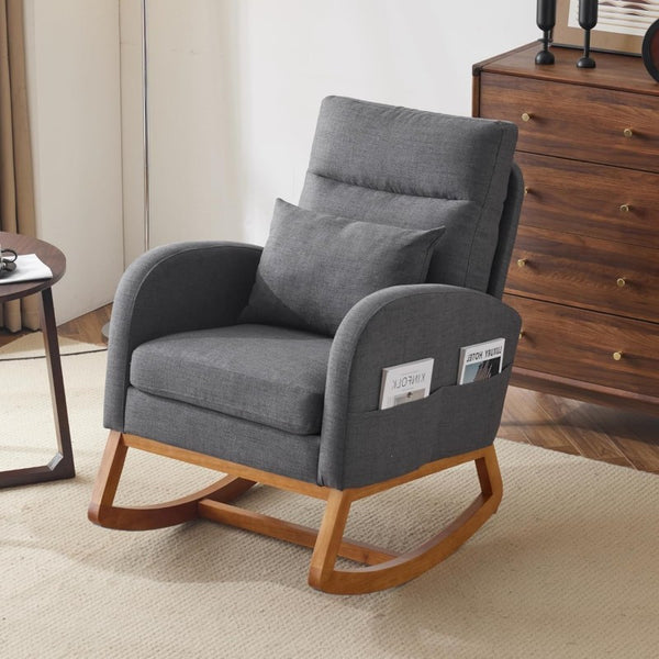 Comfortable High Back Armchair, Modern Single Sofa Rocking Chair With Solid Wooden Frame, Suitable For Living Room, Bedroom, Studio Interior