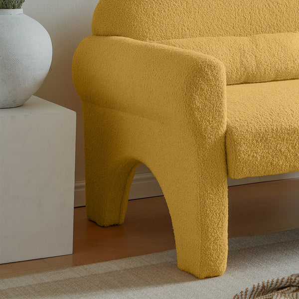 Modern Boucle Sofa Loveseat - Mustard-Yellow (Lambs -like) Boucle Upholstery, Plush Cushioned Engineered Wood Frame, Compact Small-Space Couch with Lumbar, Easy Assembly for Apartments, Studios & Scandinavian\u002FModern Decor