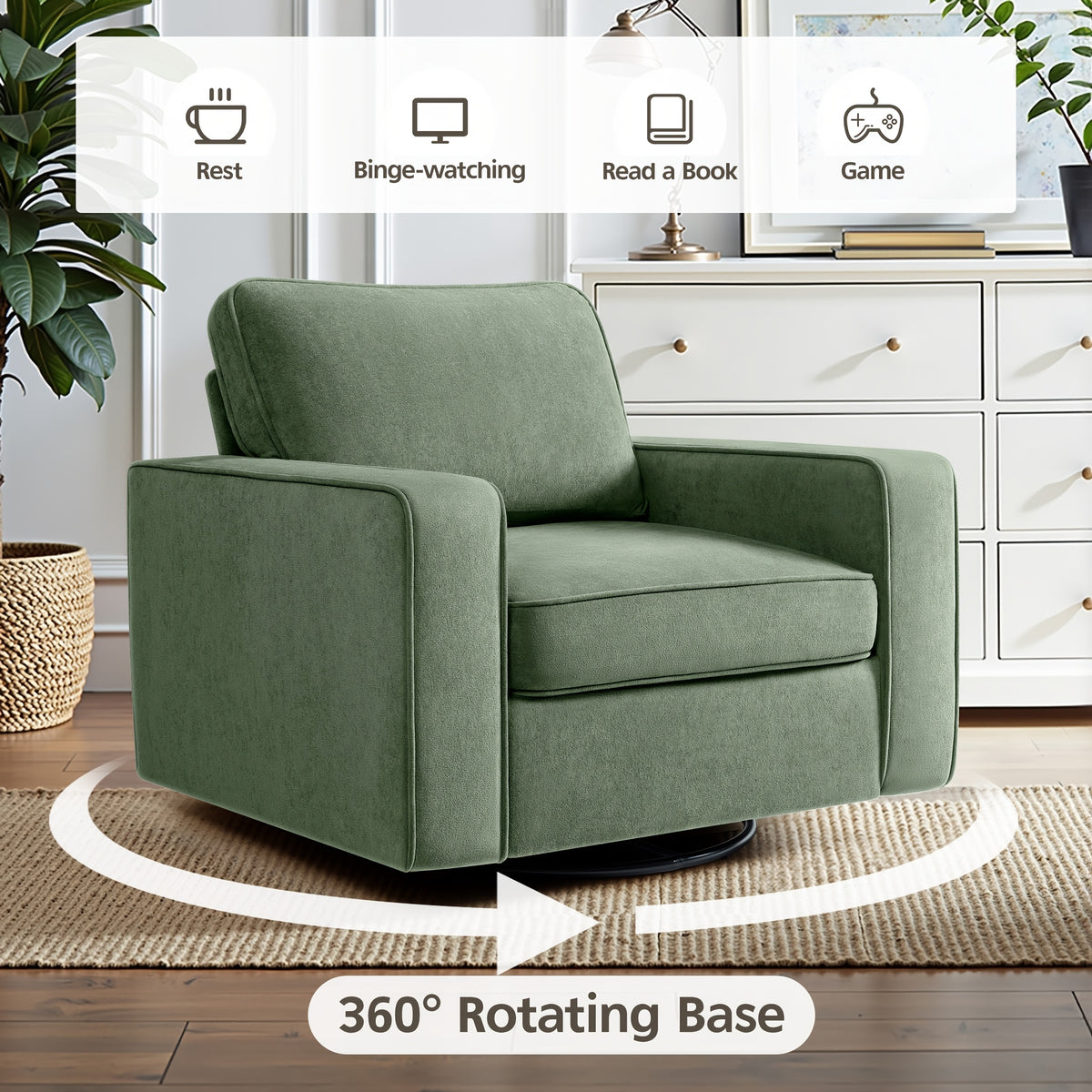 KERDOM 360° Swivel Barrel Sofa Chair, Modern Single Sofa Lounge Armchair, Cloud Plush Rotating Accent Sofa, Seating Corner Nook Side Reading Seat 360 Degree Rotation Base, Removable And Washable Pillows, One-Seater Sofa Chair for Office\u002FLeisure Room