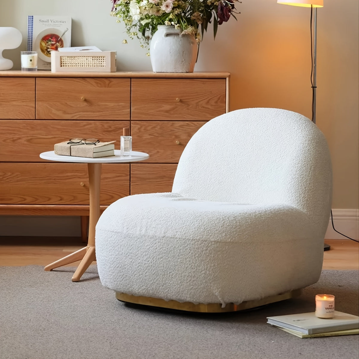 Modern Style Single Sofa Chair, 360-Degree Rotating Leisure Sofa with Metal Base, Suitable for Bedroom, Living Room, Apartment Reading Sofa