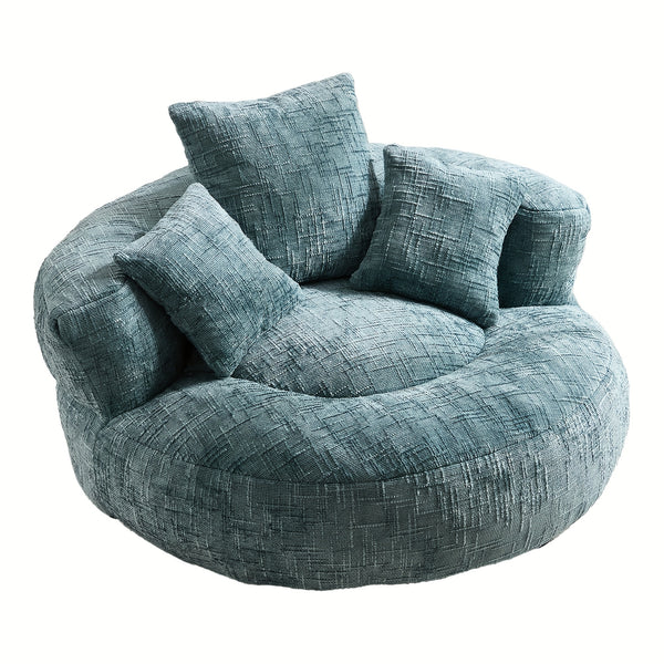 Plush Dark Blue Bean Bag Chair with Pillows - High-Density Foam Filled Round Sofa for Adults, Cozy Chenille Upholstery, Modern Living Room Furniture, Soft and Comfortable Design, Cozy Seating | Integrated Pillow Style | Textured Fabric, Sofa Chair