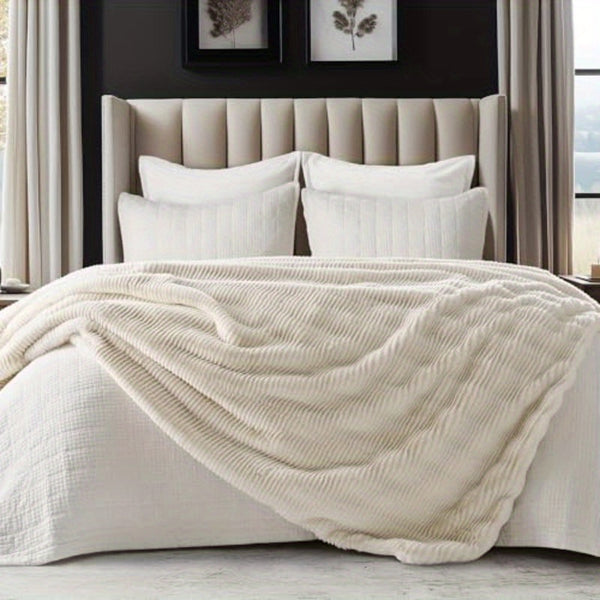 Ultra Soft Faux Fur Throw Blanket for Couch - Luxury Sculpted Texture, Fluffy Thick Plush Warm Fuzzy Throw, 920GSM Ivory White, 60\