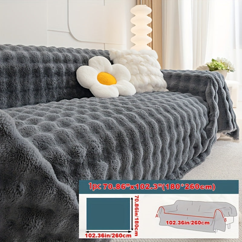 1pc Imitation Rabbit Fur Sofa Cover, Thickened Winter Plush Sofa Towel, Sofa Blanket, Anti Dirt And Pet Scratch Sofa Slide Cover, Furniture Protection Cover, Bedroom, Office, Living Room, Home Decoration Local Warehouse