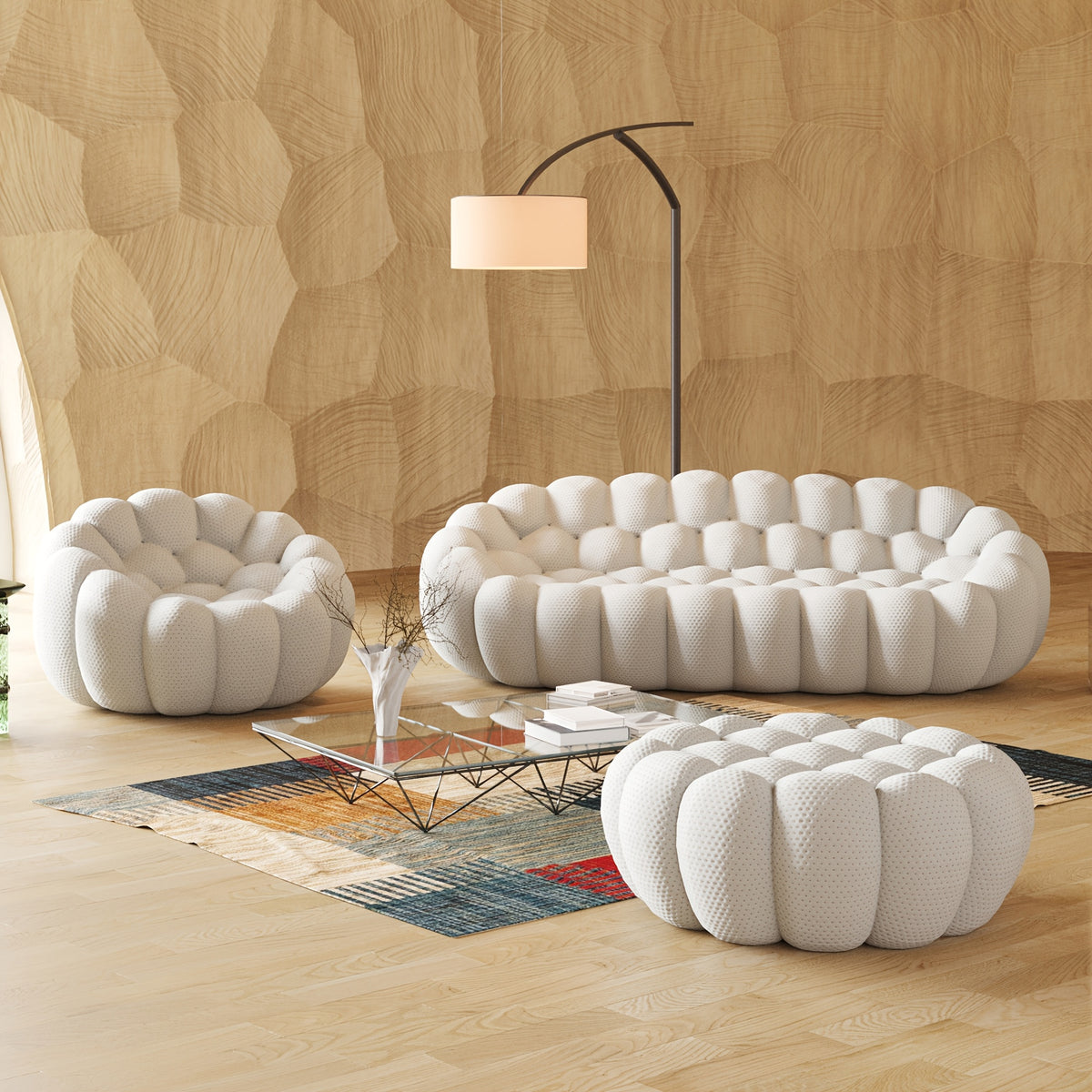 Modern Oversized Bean Bag Sofa with Ottoman - 3D Knitted Fabric, Orange, Football-Shaped Design, No Assembly Required, 700 lbs Load Capacity, Perfect for Contemporary Living Rooms, Sofa for Living Room