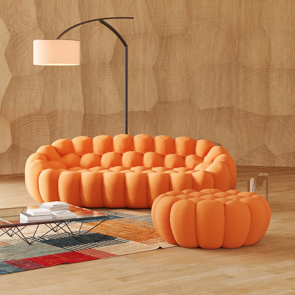 Modern Oversized Bean Bag Sofa with Ottoman - 3D Knitted Fabric, Orange, Football-Shaped Design, No Assembly Required, 700 lbs Load Capacity, Perfect for Contemporary Living Rooms, Sofa for Living Room
