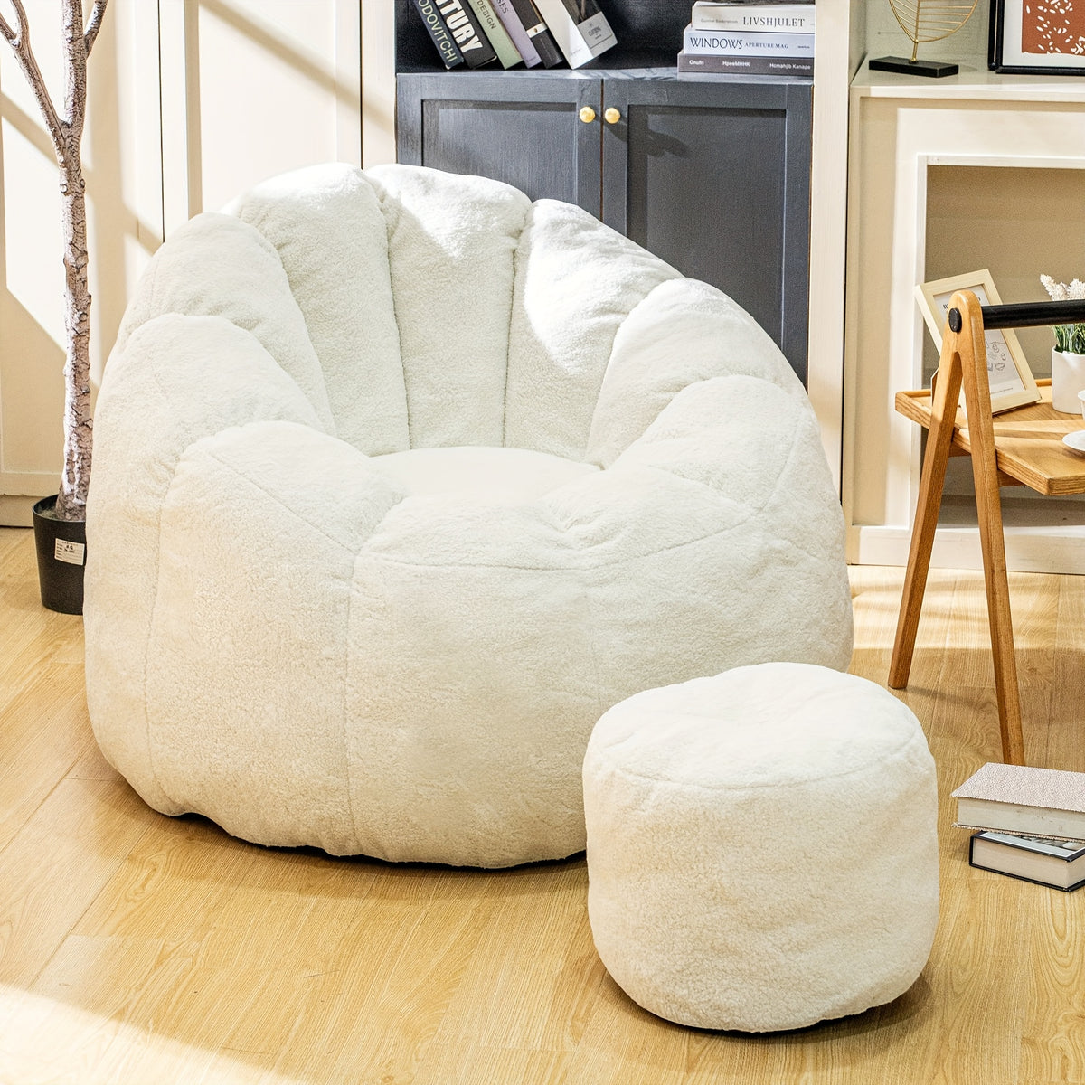 LAMERGE Beanbag Chairs with Foot Stools, Soy Bag Chairs And Foot Stools, Indoor Recliners, Comfortable And Lazy Sofa Chairs And Foot Stools, Reading Chairs for Living Rooms, Bedrooms, Essential Home Furnishings for Home Relaxation