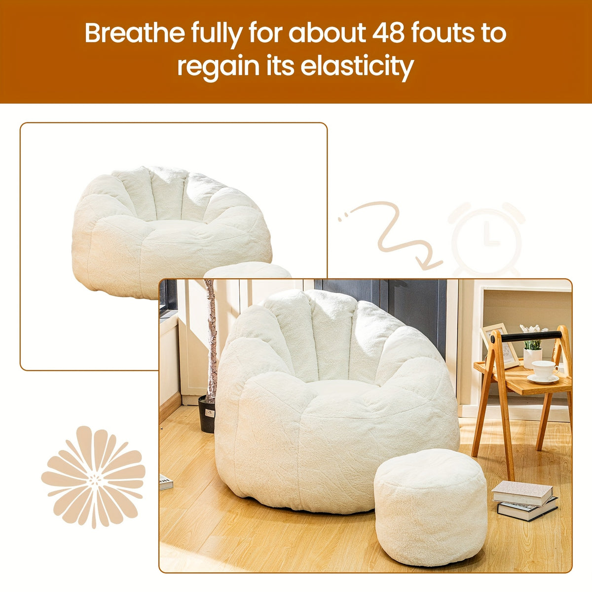 LAMERGE Beanbag Chairs with Foot Stools, Soy Bag Chairs And Foot Stools, Indoor Recliners, Comfortable And Lazy Sofa Chairs And Foot Stools, Reading Chairs for Living Rooms, Bedrooms, Essential Home Furnishings for Home Relaxation