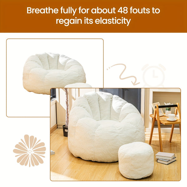 LAMERGE Beanbag Chairs with Foot Stools, Soy Bag Chairs And Foot Stools, Indoor Recliners, Comfortable And Lazy Sofa Chairs And Foot Stools, Reading Chairs for Living Rooms, Bedrooms, Essential Home Furnishings for Home Relaxation