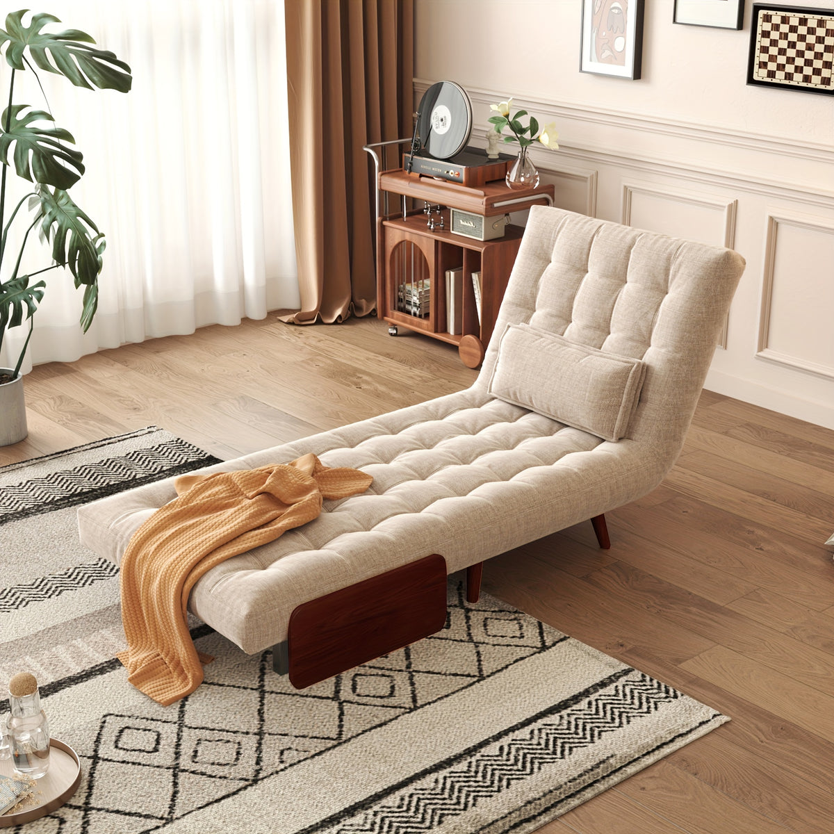 1 Modern And Linen Convertible Sofa Bed With 5 Adjustable Backs, Adjustable Height Pillows - Living Room Recliner, Single Or Double Use, Living Room Furniture Sofa | Neutral Home Decor | Wood Frame Sofa