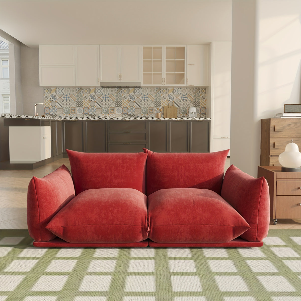 Modern Chenille Loveseat Mid-Century Modern Chenille Loveseat | Upholstered Beige Sofa for Living Room, Apartment, Office