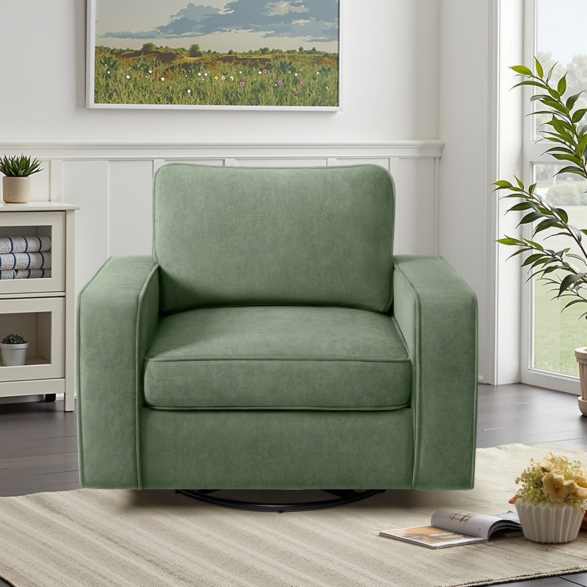 KERDOM 360° Swivel Barrel Sofa Chair, Modern Single Sofa Lounge Armchair, Cloud Plush Rotating Accent Sofa, Seating Corner Nook Side Reading Seat 360 Degree Rotation Base, Removable And Washable Pillows, One-Seater Sofa Chair for Office\u002FLeisure Room