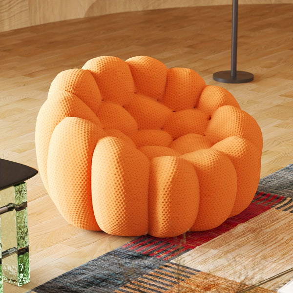Modern Oversized Bean Bag Sofa with Ottoman - 3D Knitted Fabric, Orange, Football-Shaped Design, No Assembly Required, 700 lbs Load Capacity, Perfect for Contemporary Living Rooms, Sofa for Living Room