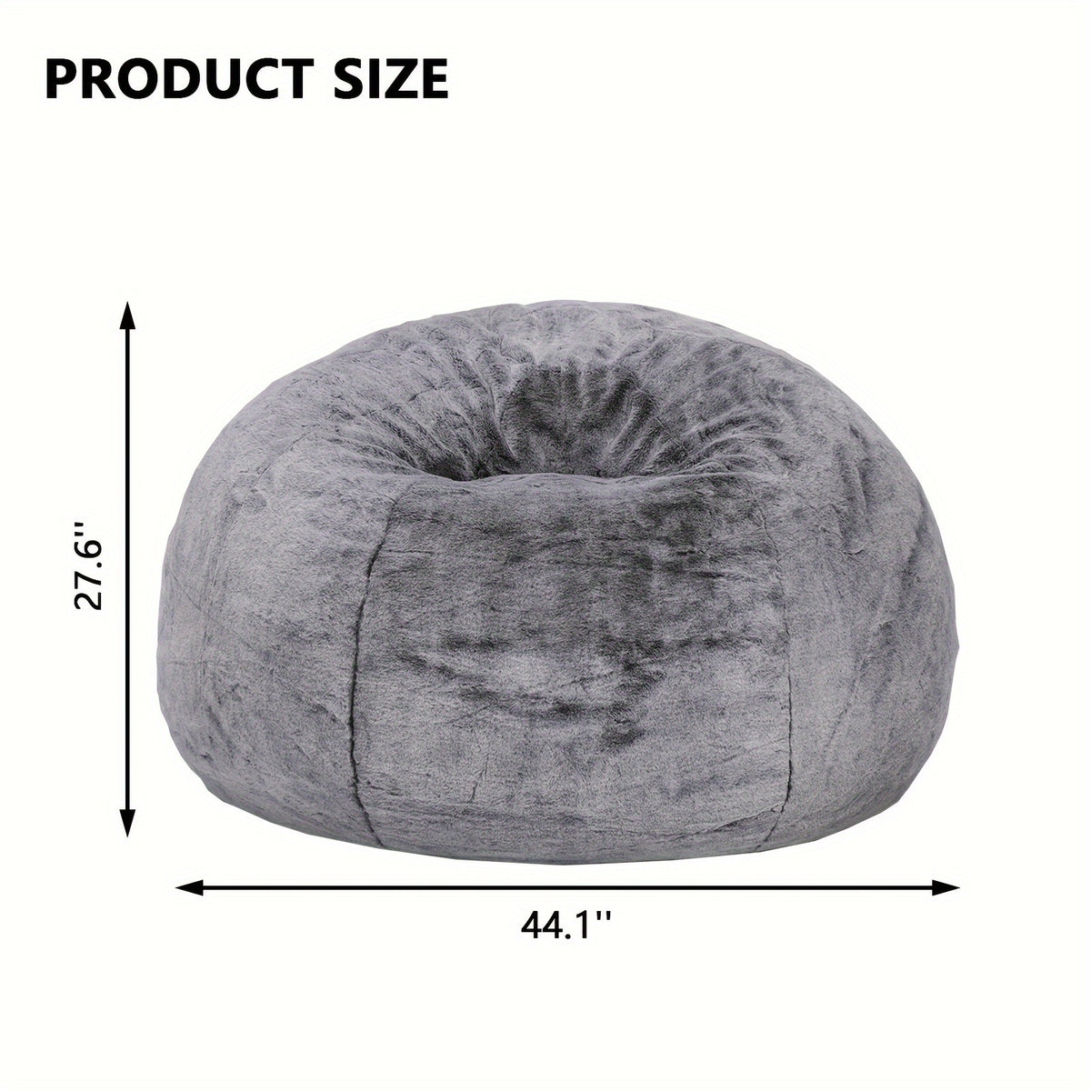 DKLGG Bean Bag Chair, Modern Round Bean Bag Sofa with Filler, Velvet Memory Foam Bean Bag, Giant Fluffy Lazy Sofa, Classic Imperial Lounger Bean Bag Chair for  Living Room, Bedrooms, Gray