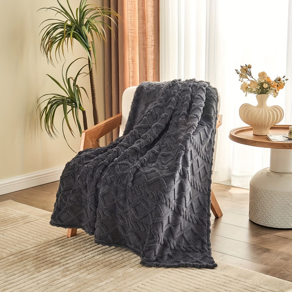 Ultra-Soft Diamond Jacquard Brushed Fleece - Cozy, Thick Plush With 3D Design | Versatile For Bed, Couch, Travel | Machine Washable | All-Season Comfort, Air Conditioning, Flannel, Multifunctional