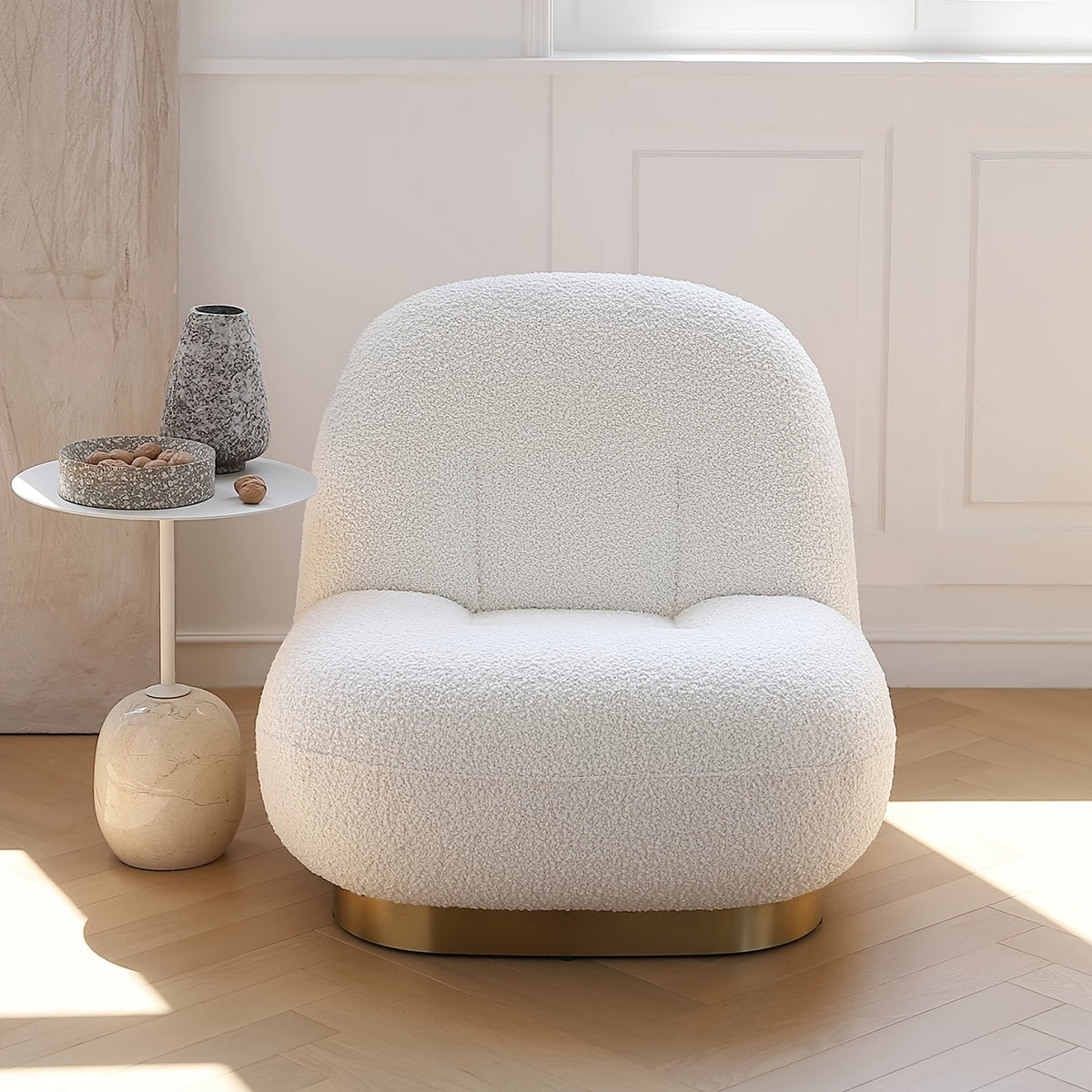 Modern Style Single Sofa Chair, 360-Degree Rotating Leisure Sofa with Metal Base, Suitable for Bedroom, Living Room, Apartment Reading Sofa