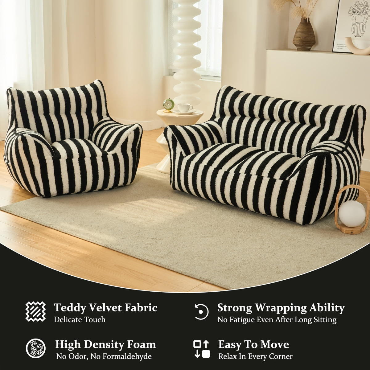 Giant Bean Bag Chairs For Adults With Filling Plush Fluffy Bean Bag Single Sofa And Loveseat With Armrest, Lounge Lazy Floor BeanBag Chair, Cozy Fluffy Couch For Living Room, Bedroom & Dorm