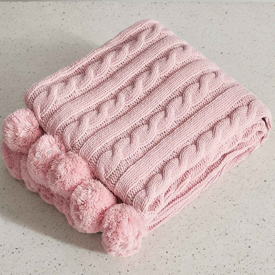 Ball Knitted Blanket Super Soft And Comfortable Chenille Knitted Thick Blanket with Fourteen Plush Ball Decorations Sofa Bed Warm And Thick 50X60 Inches 2.2 Pounds