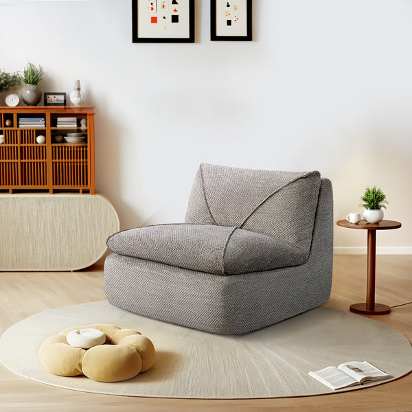 KERDOM 35.4'' Wide Armless Leisure Sofa, Breathable -linen Fabric, Modern Accent Chair With Ottoman Set For Apartment, Ergonomic Reading Chair With Foot Rest For Bedroom Living Room, Outdoor Lounge Chair, Indoor Office Nap Chair Assemble Free