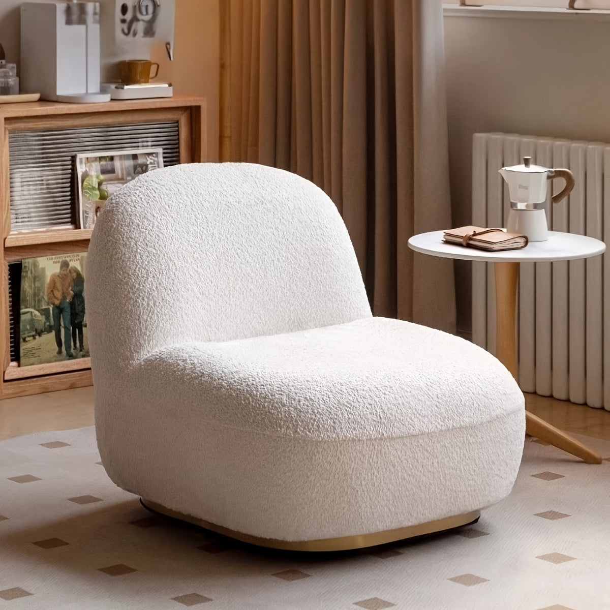 Modern Style Single Sofa Chair, 360-Degree Rotating Leisure Sofa with Metal Base, Suitable for Bedroom, Living Room, Apartment Reading Sofa