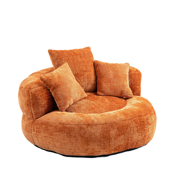 Plush Dark Blue Bean Bag Chair with Pillows - High-Density Foam Filled Round Sofa for Adults, Cozy Chenille Upholstery, Modern Living Room Furniture, Soft and Comfortable Design, Cozy Seating | Integrated Pillow Style | Textured Fabric, Sofa Chair