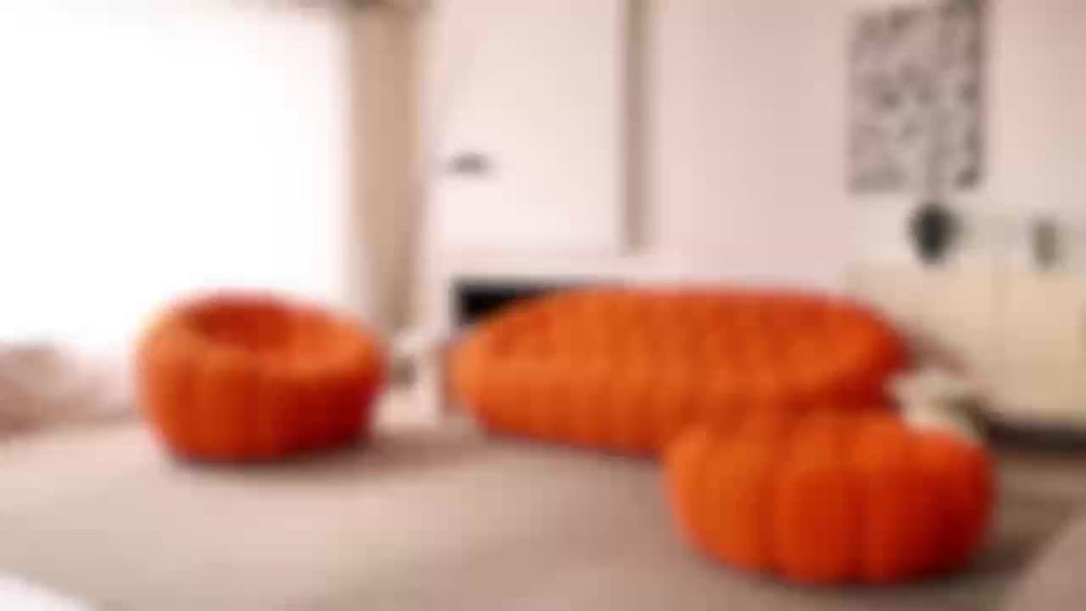 Modern Oversized Bean Bag Sofa with Ottoman - 3D Knitted Fabric, Orange, Football-Shaped Design, No Assembly Required, 700 lbs Load Capacity, Perfect for Contemporary Living Rooms, Sofa for Living Room