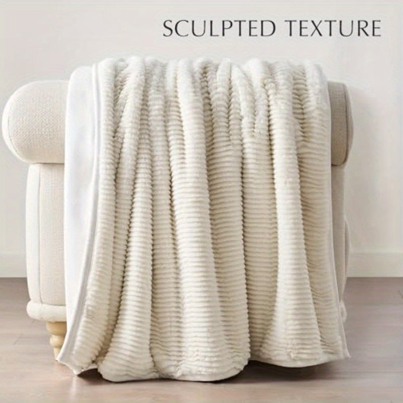Ultra Soft Faux Fur Throw Blanket for Couch - Luxury Sculpted Texture, Fluffy Thick Plush Warm Fuzzy Throw, 920GSM Ivory White, 60\