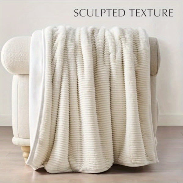 Ultra Soft Faux Fur Throw Blanket for Couch - Luxury Sculpted Texture, Fluffy Thick Plush Warm Fuzzy Throw, 920GSM Ivory White, 60\