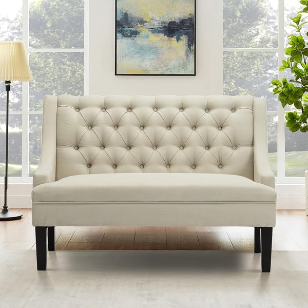 Modern Loveseat Sofa Modern Button-Tufted Upholstered Loveseat Sofa Mini Couch With Wood Legs For Dining Room Living Room Entryway